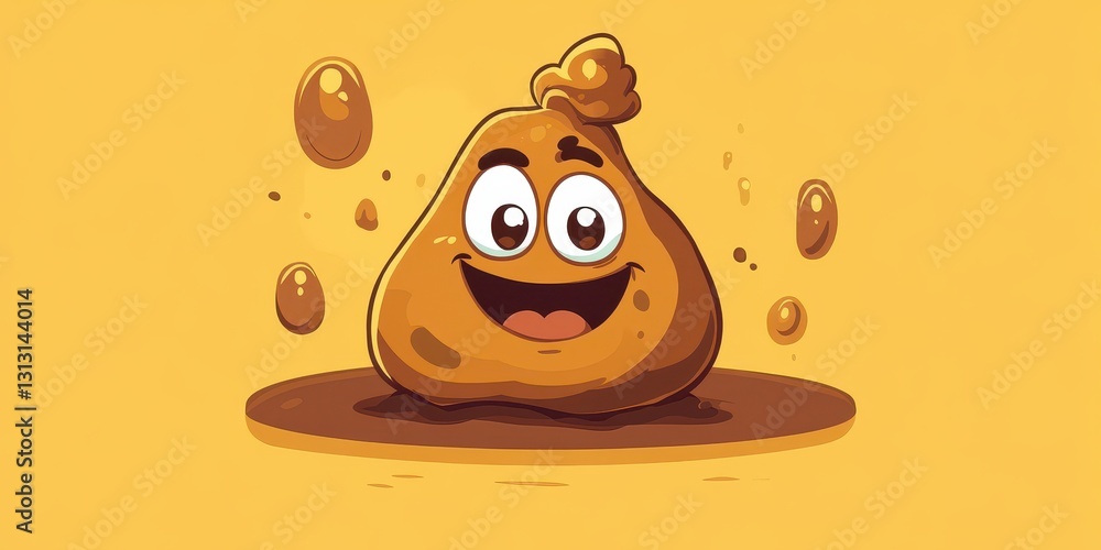 Poster a smiling animated brown blob on a yellow background
