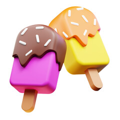 chocolate ice cream. Cute and cartoon-style 3D ice cream illustration with sprinkles and a cherry on top.
