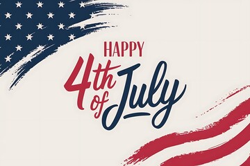 Naklejka premium “Happy 4th of July” illustration featuring handwritten script typography with red, white, and blue brush strokes forming abstract American flag elements on a light cream background.