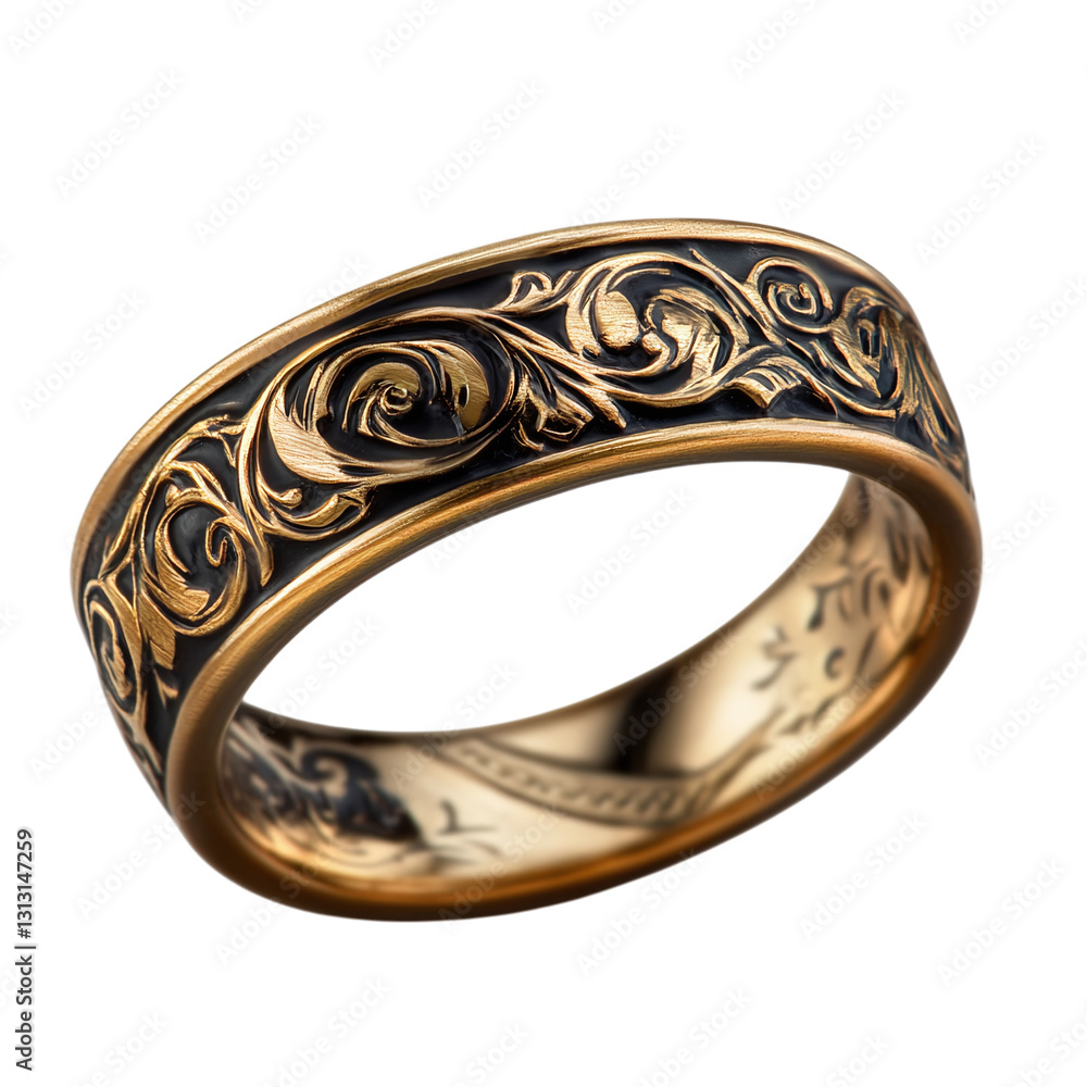 Poster ring with subtle engraving isolated on transparent background