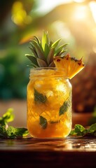 pineapple mojito in an artisan glass mason jar