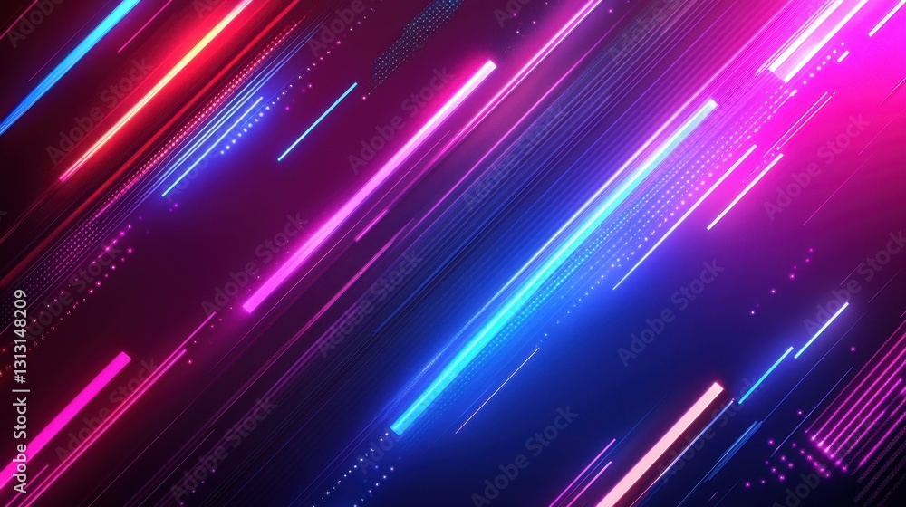 Poster vibrant neon lines with dynamic light effects on a dark background in abstract style