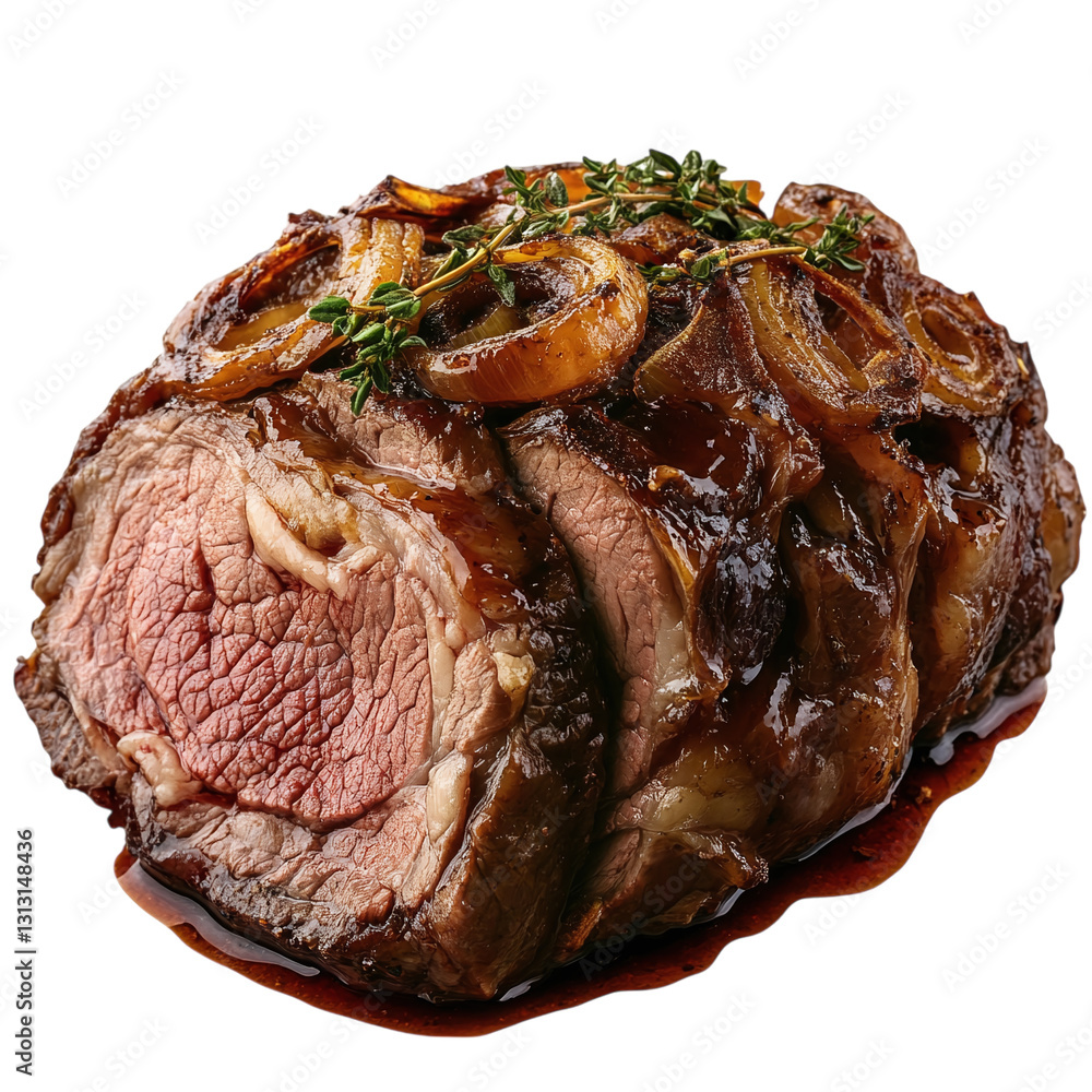 Poster roast beef with caramelized edges isolated on transparent background