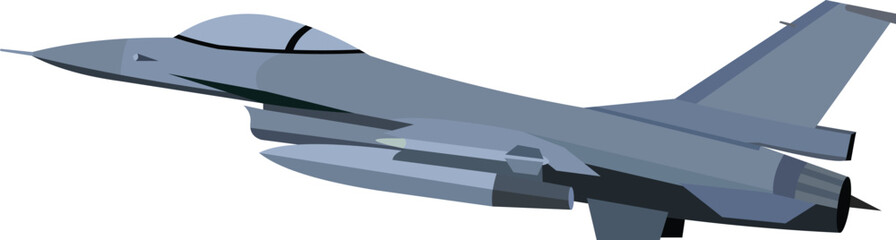 vector image, grey fighter jet from the side