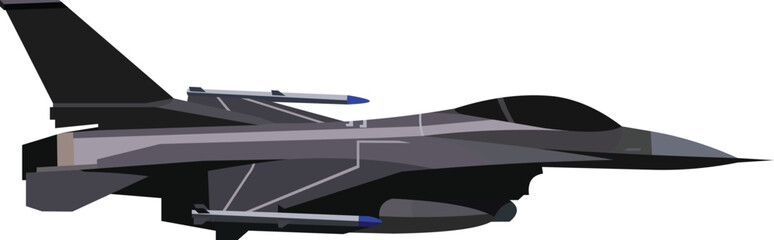 vector image, black fighter jet from the side