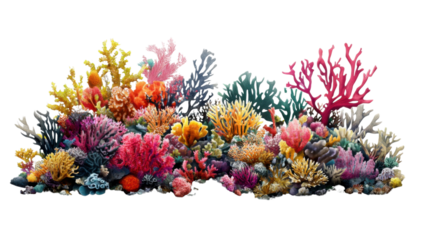 Colorful coral reef thriving on transparent background, vibrant marine ecosystem