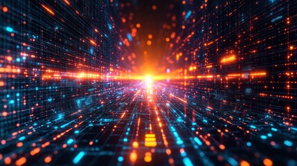 Digital Tunnel of Light, High-Tech Futuristic Corridor, Technology, Potential Use for Tech Background