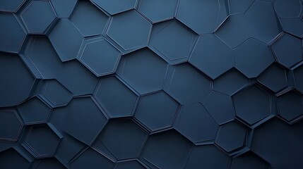 Fototapeta premium Dark Blue Hexagon 3D Render: Abstract Geometric Pattern Design AI Generated