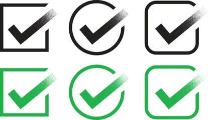  Grunge Check Mark Icons – Black and Green Tick Symbols with Halftone Effect vector