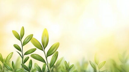 Green Leaves and Soft Yellow Background