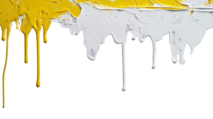 White and yellow paint dripping with transparent background
