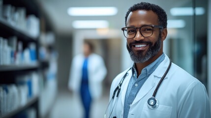 Fototapeta premium Doctor smiling in pharmacy