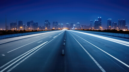 Fototapeta premium Futuristic Night Highway with City Skyline