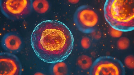 Naklejka premium Colorful Microscopic View of Cells with Bright Distinctive Features