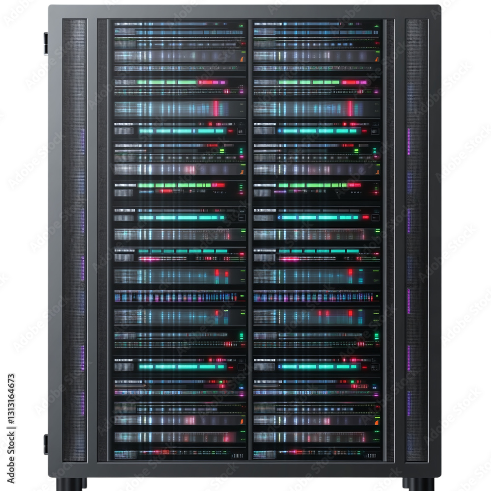 Poster server rack with multiple slots isolated on transparent background