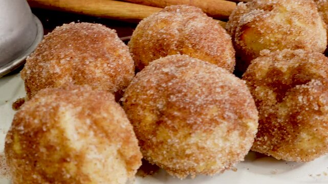Baking cinnamon sugar donut holes with an air fryer.  Using an air fryer to bake.  