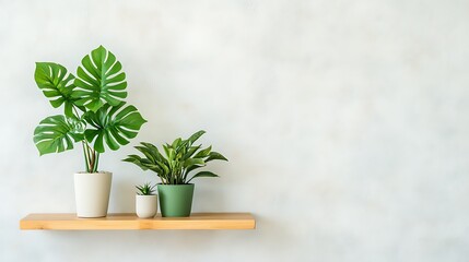 Fototapeta premium Lush Greenery on a Wooden Shelf: A Modern Home Decor Still Life AI Generated