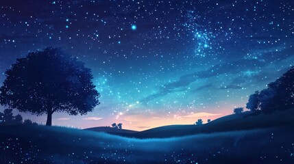 Obraz premium A beautiful artistic depiction of a starry night landscape scene
