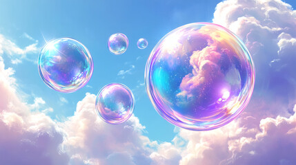 Skyward Spheres: Delicate soap bubbles float gently against a backdrop of a vibrant sky. These ethereal spheres reflect the dreamy clouds and capture a moment of fleeting beauty.