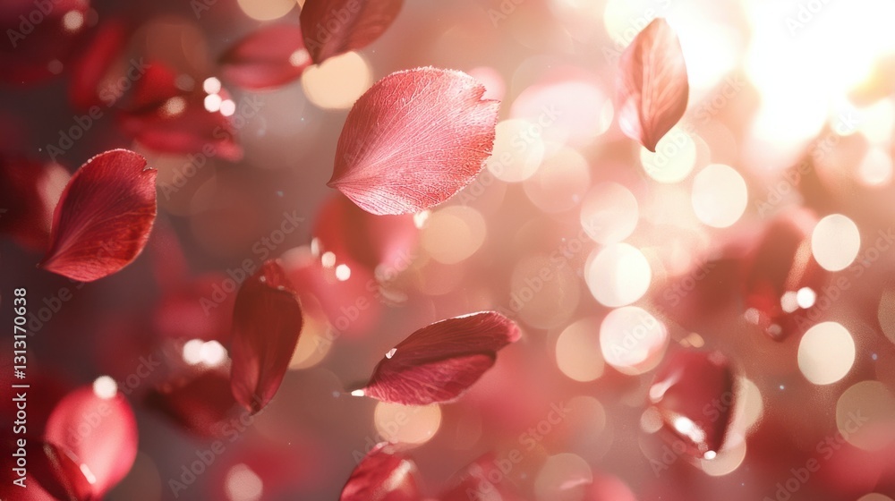 Aufkleber soft red petal fall with glowing background and bokeh effect