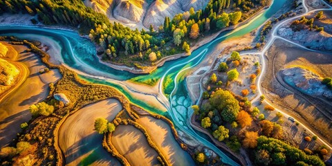 Obraz premium Aerial Drone View of Smooth Hand-Drawn Natural Stone Illustration, Abstract Texture Background