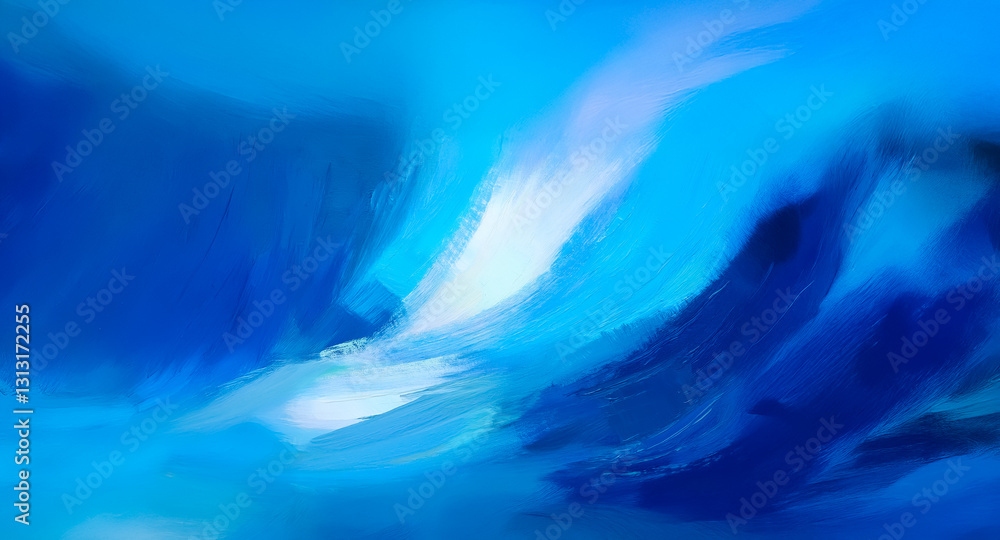 Poster abstract artwork with dynamic brush strokes in varying shades of blue and white. fluid and painterly