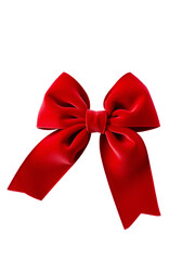 Fototapeta premium Red velvet decorative bow isolated on white transparent background, png element