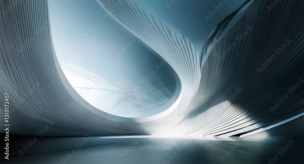 Poster abstract flowing layers in shades of white and blue create a dynamic, modern design. wavy structure 