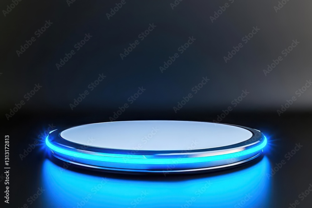 Poster Blue light illuminating a black surface creating a striking contrast and captivating visual effect in photography