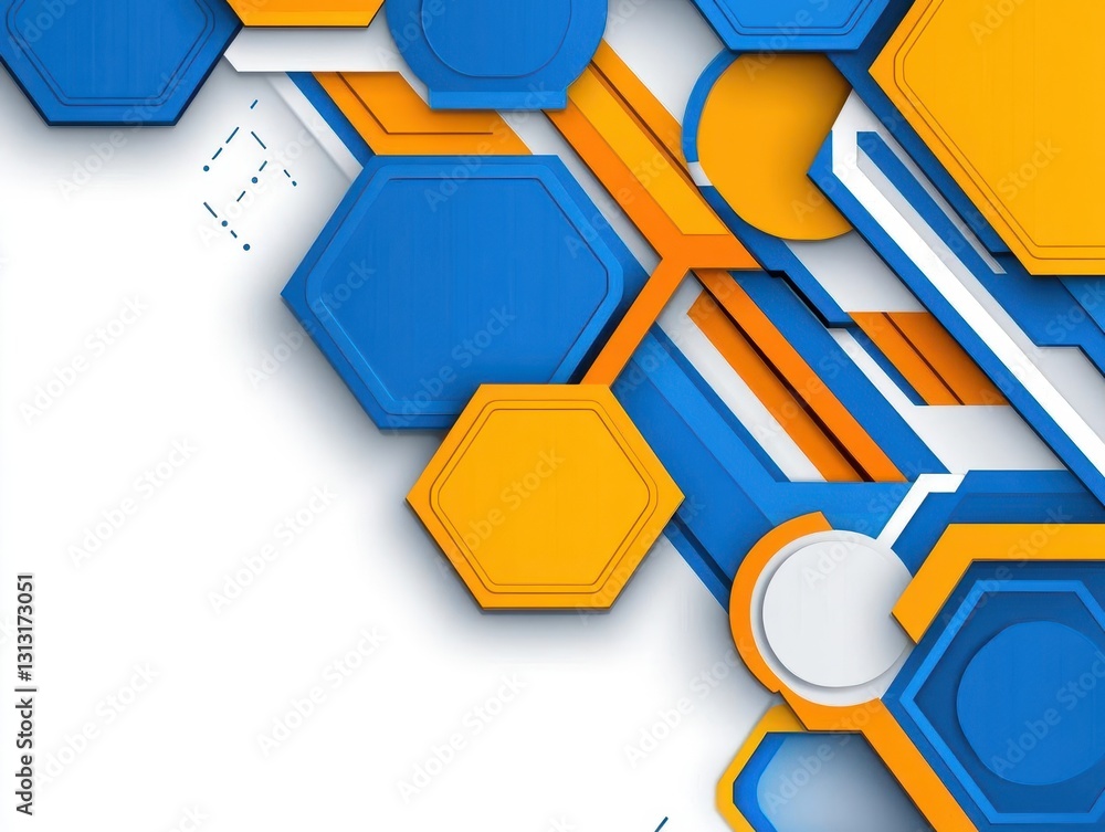 Aufkleber Vibrant blue and orange hexagon pattern with intricate geometric design creating a striking visual impact and appeal