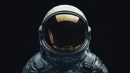 Astronaut's Gaze: An astronaut in a futuristic space suit gazes intently at the viewer, the visor reflecting a world beyond our own. The image evokes a sense of adventure, exploration.