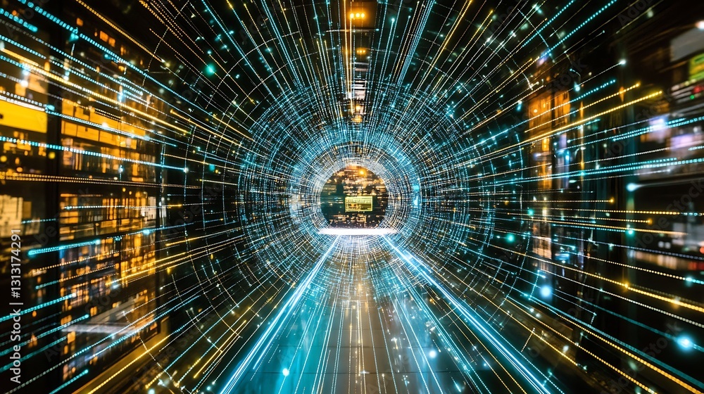 Poster data stream tunnel digital information flow visualization
