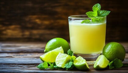 Fototapeta premium Refreshing Lime Juice Drink with Mint Garnish