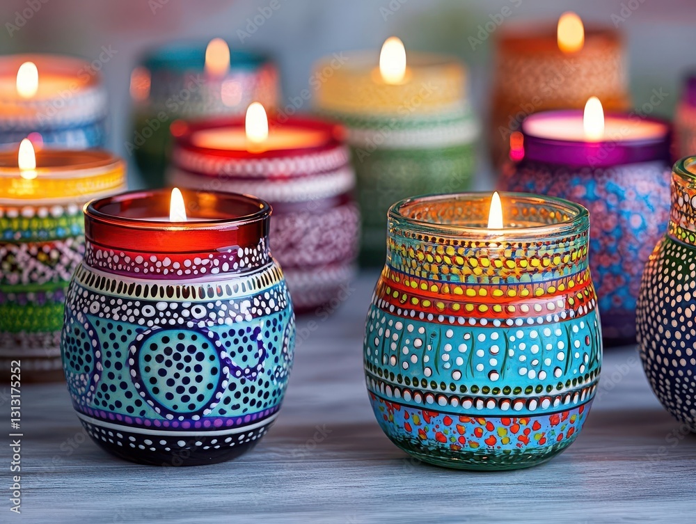 Poster Collection of colorful candles in various shapes and sizes each providing a warm and inviting atmosphere