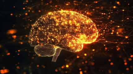 Glowing Brain with Digital Circuit Patterns in Futuristic Theme