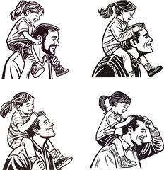 Father and Daughter Bonding Heartwarming silhouette Set.