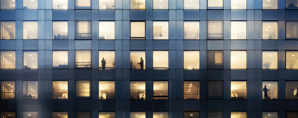 Obraz premium Corporate Office Building Facade During Evening Hours