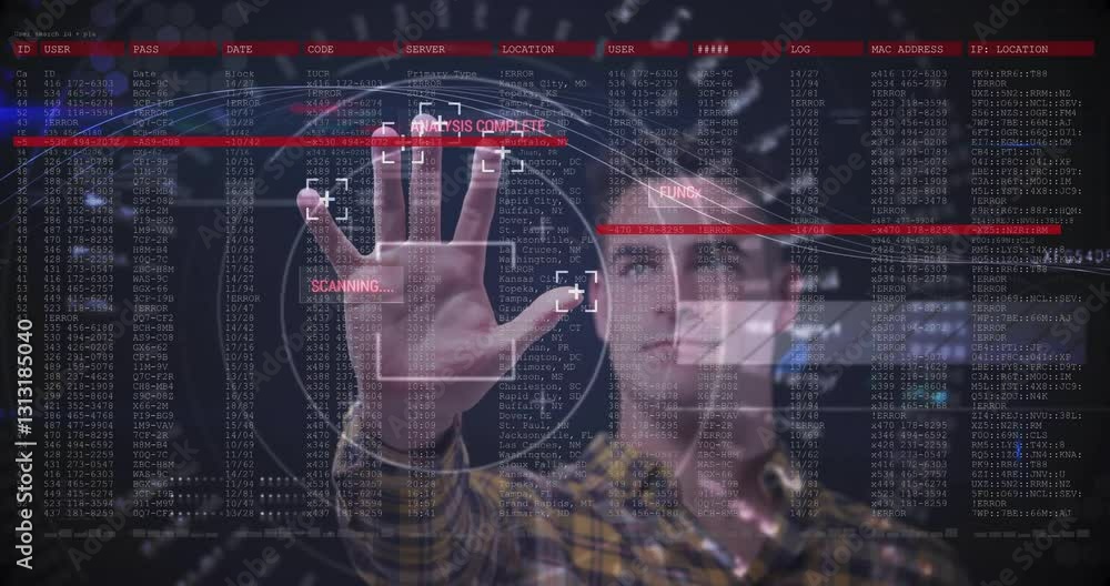 Aufkleber interacting with digital interface, person scanning biometric data in school setting