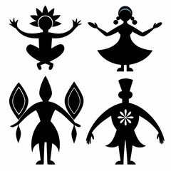African Ethnic Indigenous Silhouette Icons Set Vector Art Illustration. yoga day