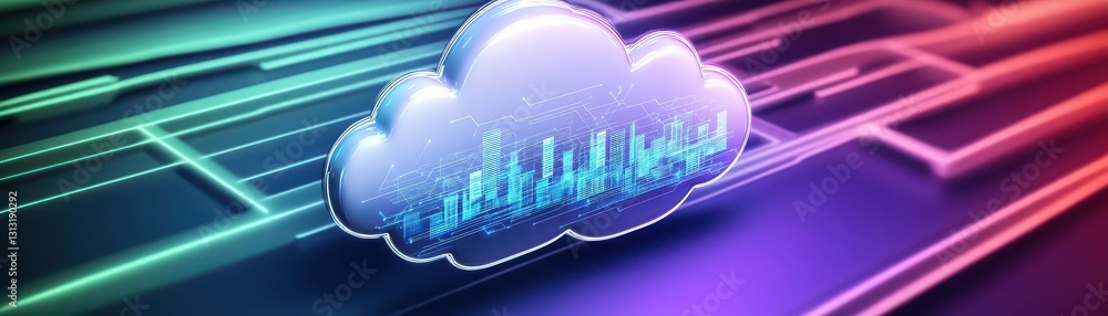 Leinwandbilder Cloud with a graph bar superimposed on it representing data analysis and business metrics in a creative way
