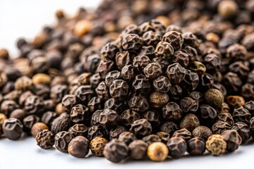 Obraz premium Black Peppercorns, Spice Seeds, Isolated White Background, Culinary Ingredient, Food Photography