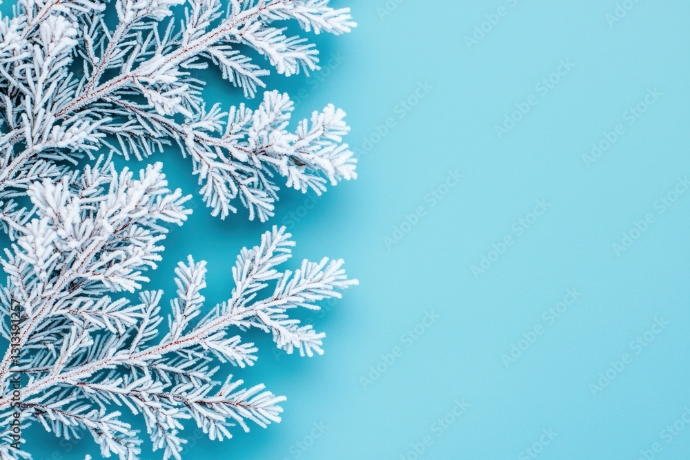 Aufkleber ice movement formation concepts. frosted branches on a blue background creating a winter vibe.