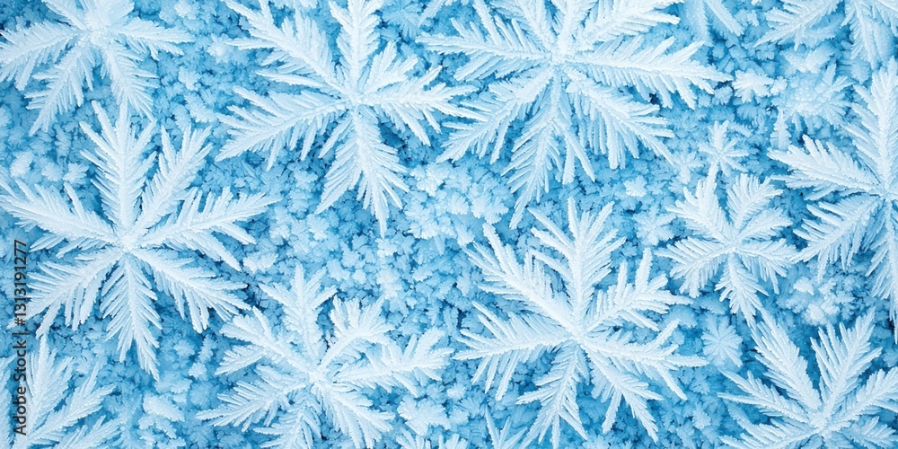Poster ice movement formation concepts. frosty winter pattern with delicate snowflake designs on blue backg