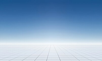 Serene Horizon Over Minimalist Grid Landscape with Captivating Blue Sky