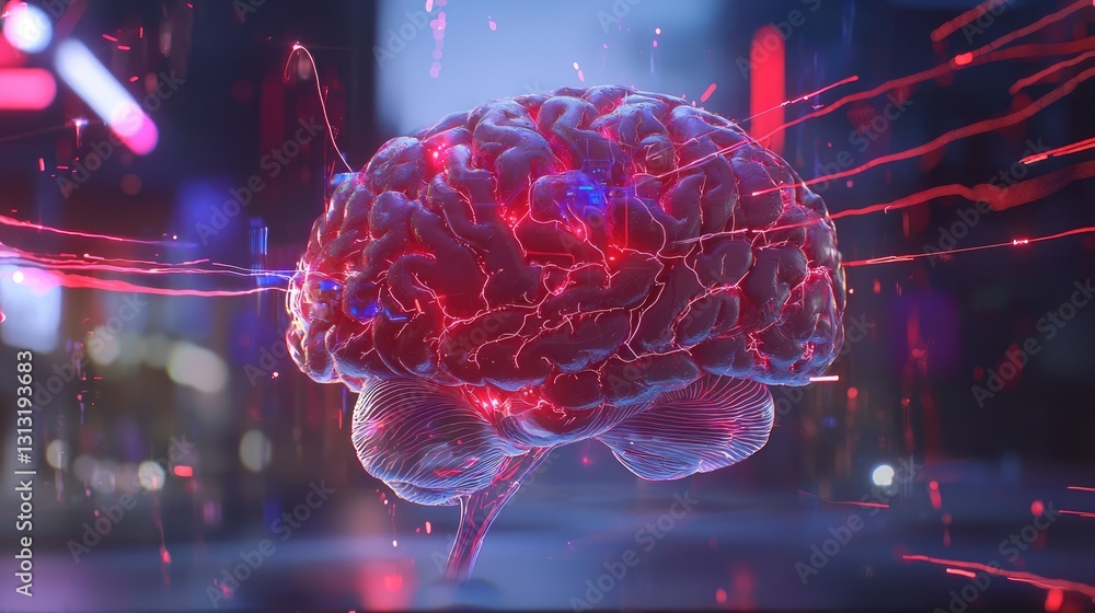 Aufkleber neural activity visualization digital art conceptual brain urban environment 3d perspective science 