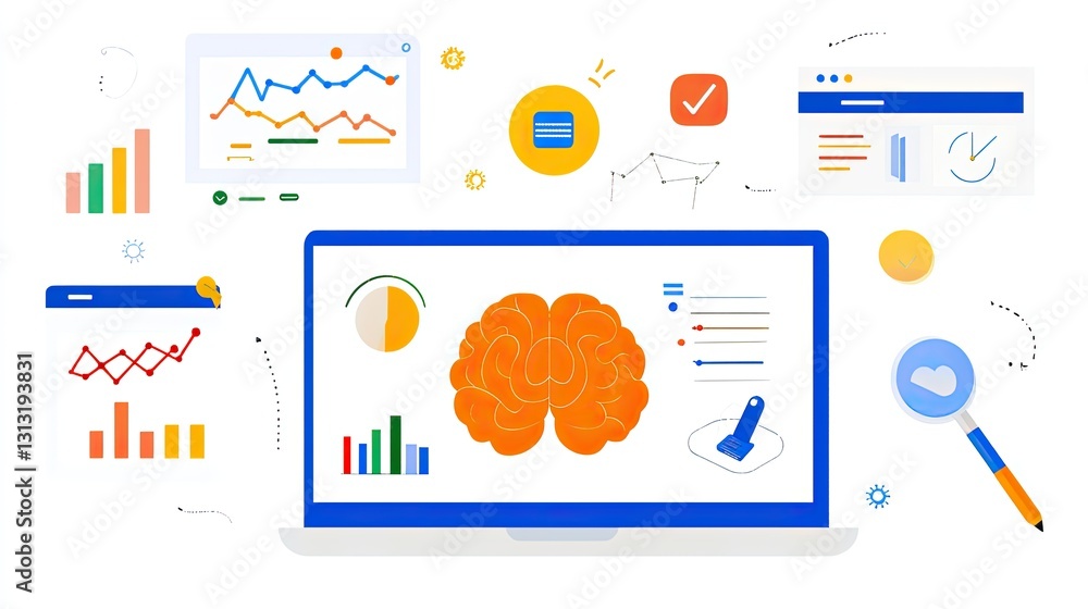 Poster effective data analysis for marketing in digital workspaces and graphic design environments