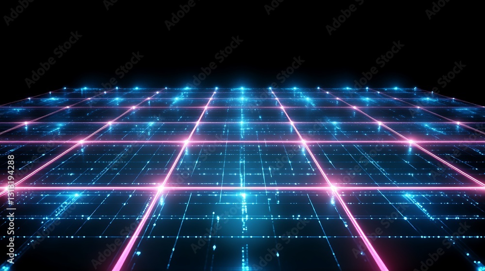 Poster futuristic grid network digital data stream
