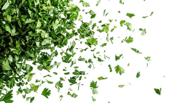Freshly Chopped Green Herbs on White Background for Culinary Use