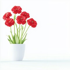 Fototapeta premium Vibrant Red Flowers in White Pot on White Background