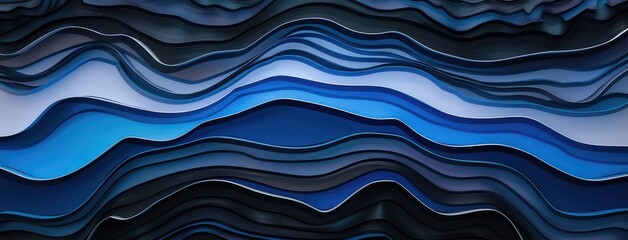 Abstract Blue Waves Layered Paper Art